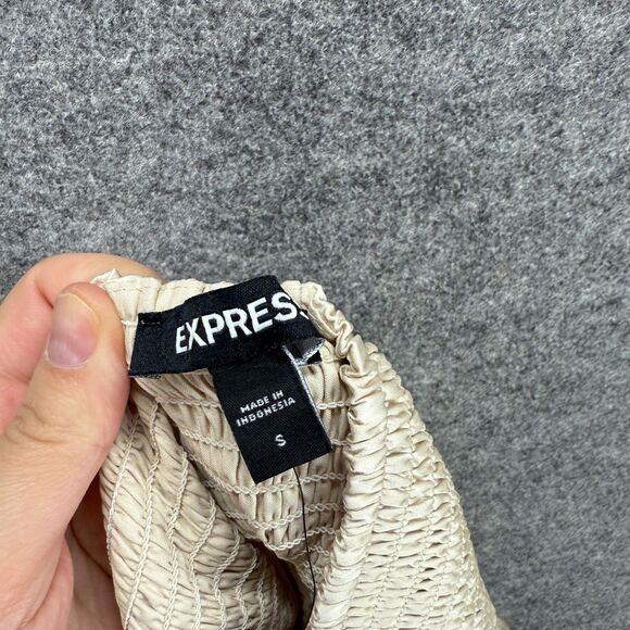 New Express Top Women S Small Beige V-Neck Sleeveless Spaghetti Strap Gaphered - Picture 3 of 6